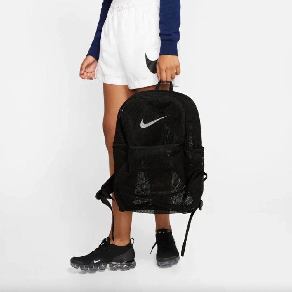 Nike Brasilia Mesh Net Training School Travel Beach Backpack Black White